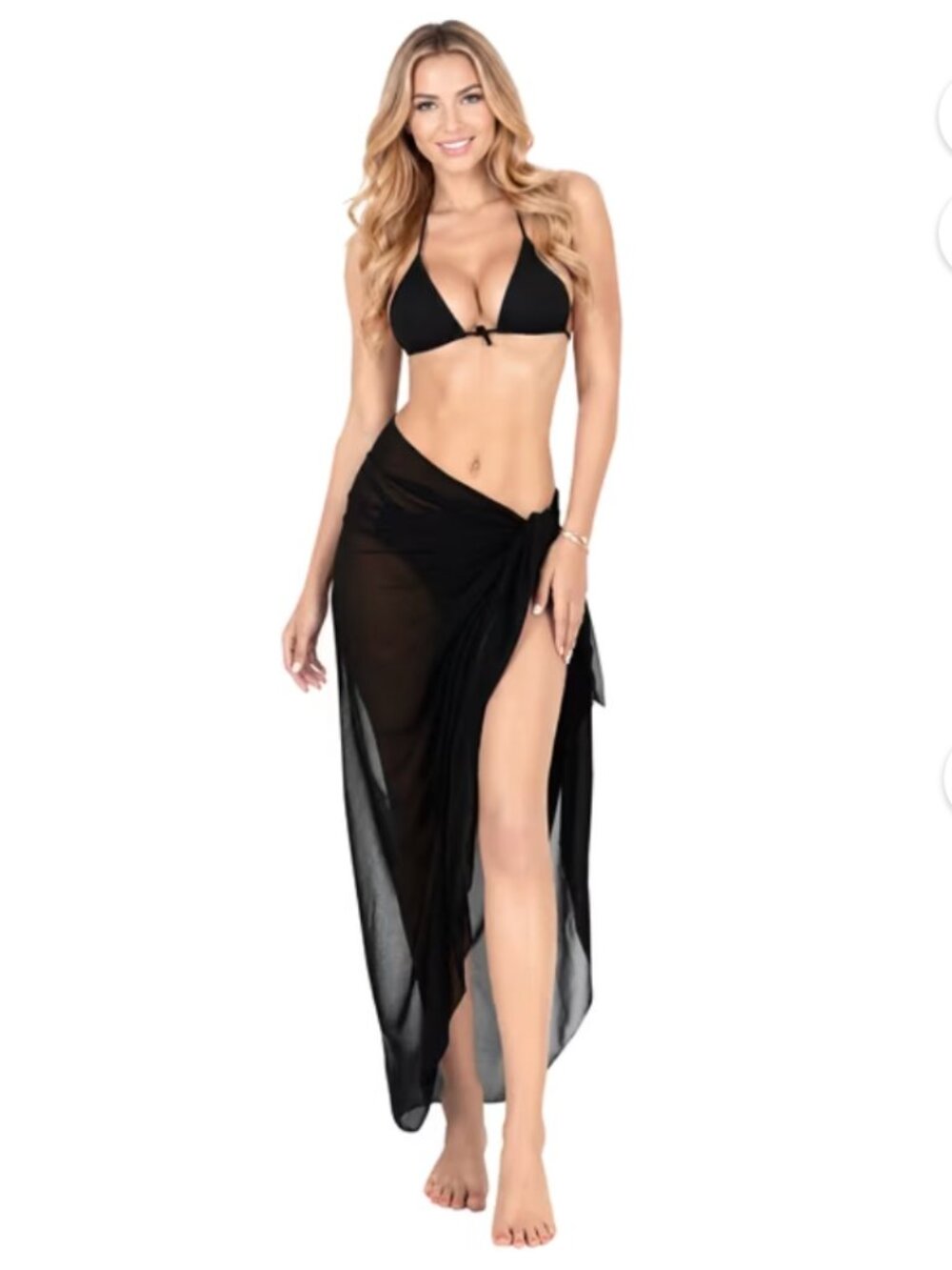 Womens Plus Size 2X-3X Swim Cover Up Skirt Black Sheer Wrap Tie Side Maxi Length